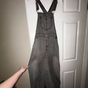 Gray Denim Overall Maxi Dress